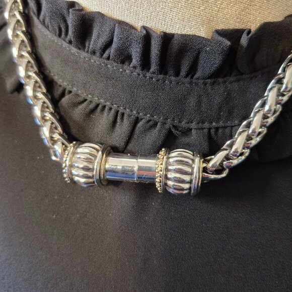 MX Signature Collection Vintage Heavy Silvertone Necklace with Ornate Pendant - Picture 4 of 5